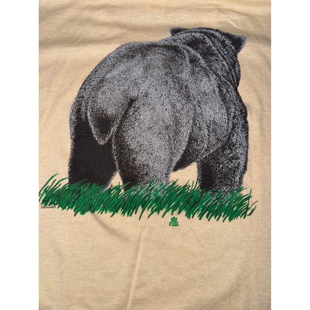 Vintage 1985 Black Bear T-Shirt XL Double Sided Nature Jerzees 50/50 USA Tan - Picture 10 of 11